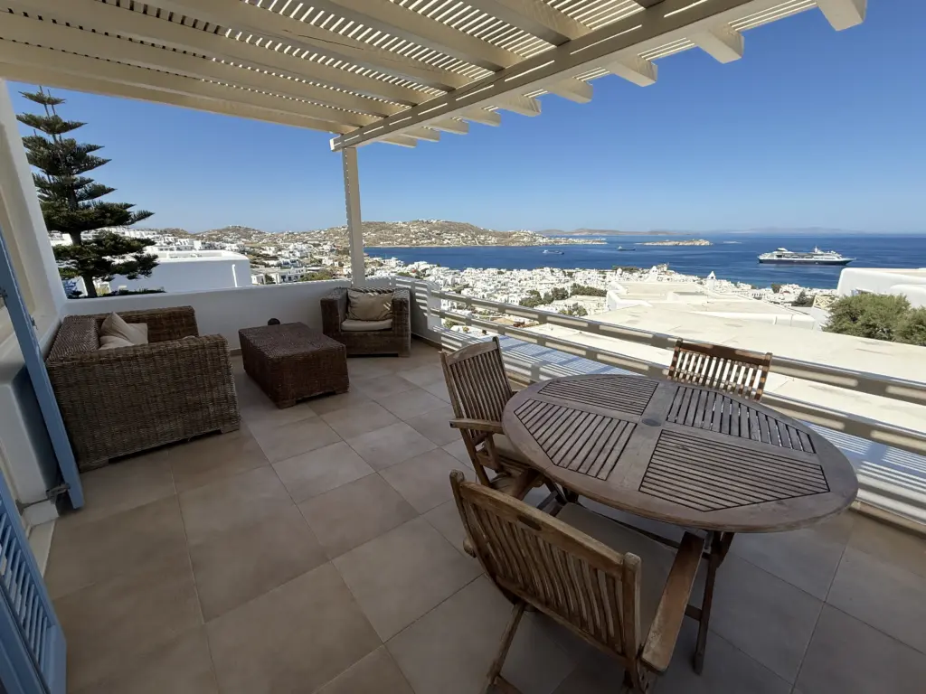 Mykonos view from hotel balcony.