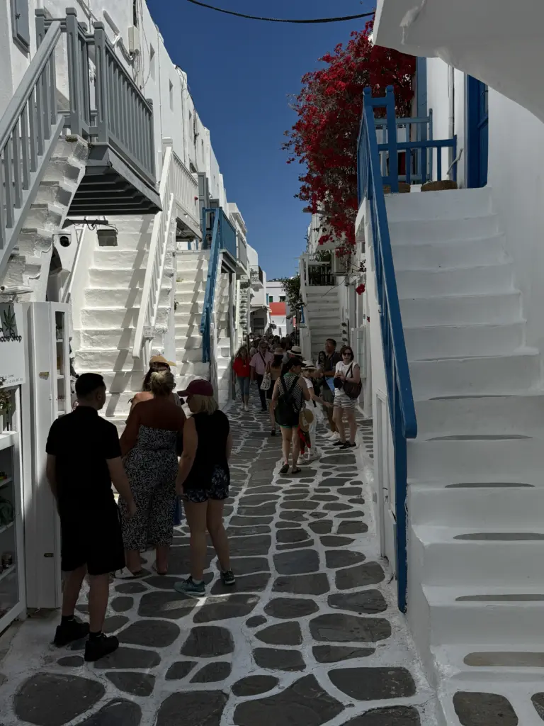 Mykonos town shopping corridors.